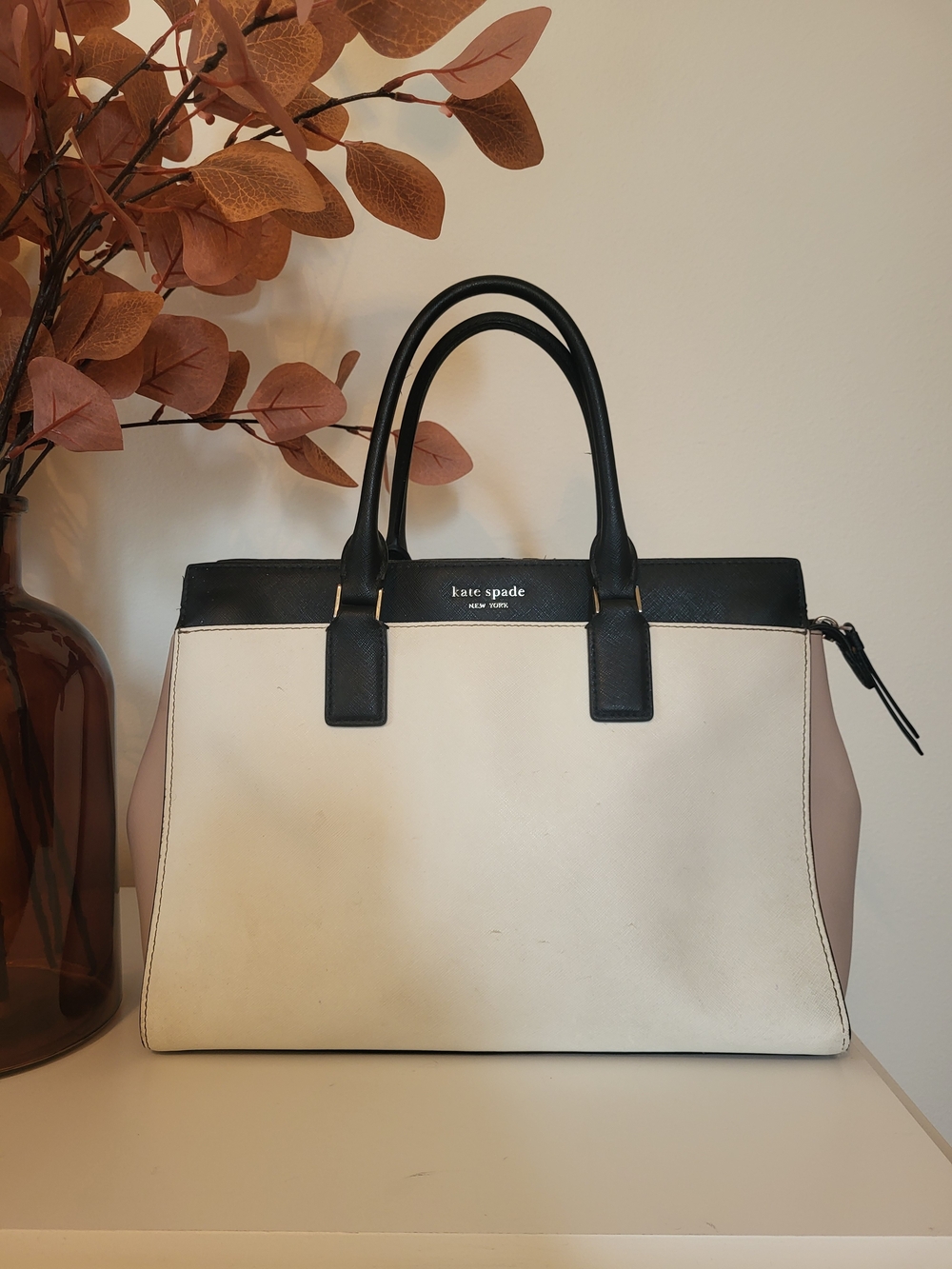 Kate Spade Signature Two-Tone Pursr - Black, White & Blush